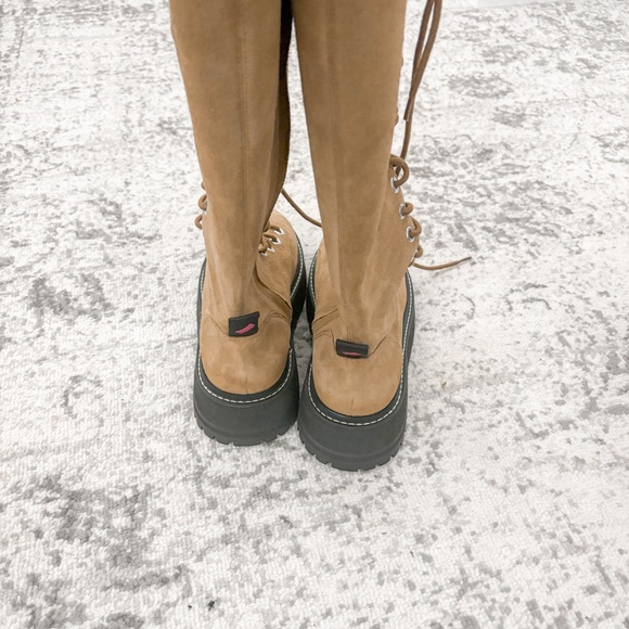 NWB Larroude Lara Knee High Combat Boot Tobacco - Picture 12 of 14